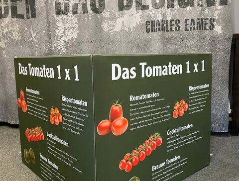 Spannrahmen Cube als Deckenhänger mit Decor Stoff Bespannung, Kunde Globus
